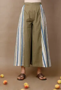 Hand Block Printed Green Cotton Culottes image 1