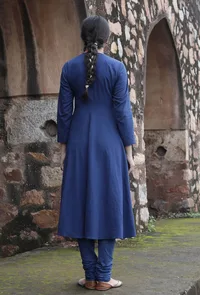 Set Of 2:Innaya Indigo Cotton Flared kurta dress & Churidar image 3