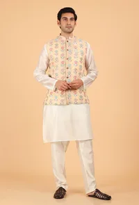 Posy Peach Brocade Sleeveless Nehru Jacket image 2