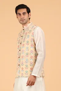 Posy Peach Brocade Sleeveless Nehru Jacket image 3