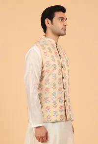 Posy Peach Brocade Sleeveless Nehru Jacket image 4