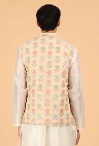 Posy Peach Brocade Sleeveless Nehru Jacket image 5