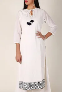 Black Handblocked Gota Work Cotton Kurta image 1