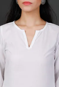 Embroidered Straight White Cotton Kurta image 5