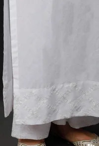 Embroidered Straight White Cotton Kurta image 6