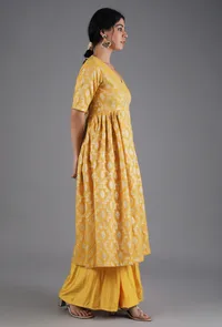Honey Yelllow Chanderi Jacquard Flared Kurta image 2