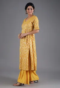 Honey Yelllow Chanderi Jacquard Flared Kurta image 3