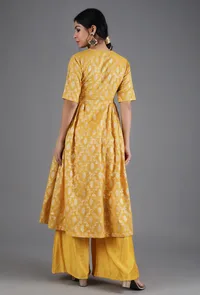 Honey Yelllow Chanderi Jacquard Flared Kurta image 4