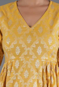 Honey Yelllow Chanderi Jacquard Flared Kurta image 5
