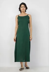 Irvin Bottle Green Round Neck Straight Fit Cotton and Kota Sleeves Plain Kurta image 5