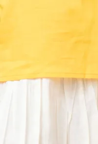 Set Of 2: Yellow and Off-White Mul Mul Kurta With Pants image 5