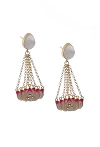 Pink Lotus Gold Chain Earrings image 2