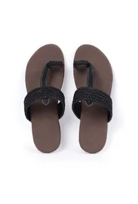 Brown and Black Cruelty free Leather inspired Kolhapuri with multiple braidings image 3