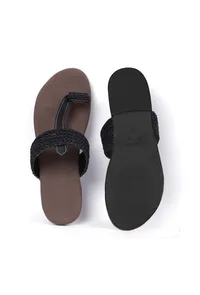 Brown and Black Cruelty free Leather inspired Kolhapuri with multiple braidings image 4