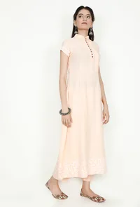 Peach Cotton Kurta With Applique Border image 3