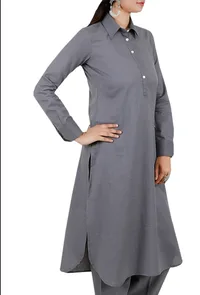Grey Pure Cotton Pathani Kurta image 2