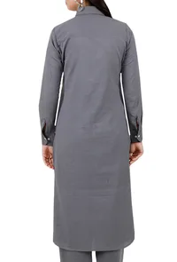 Grey Pure Cotton Pathani Kurta image 3
