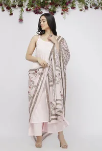 Light Pink Kota Hand-Block Printed Dupatta image 1