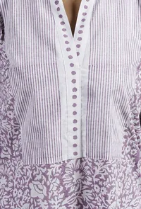 Floral Block Printed Purple Cotton Kurta image 5
