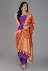 Carrot Orange Chanderi Brocade Dupatta image 1