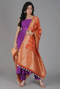 Carrot Orange Chanderi Brocade Dupatta image 2