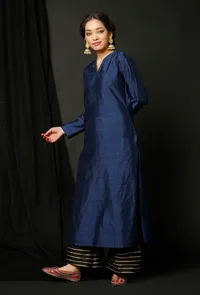 Blue Raw Silk Achkan image 3