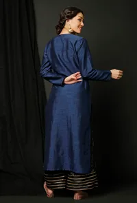 Blue Raw Silk Achkan image 4