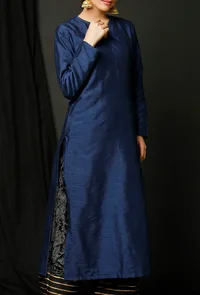 Blue Raw Silk Achkan image 5
