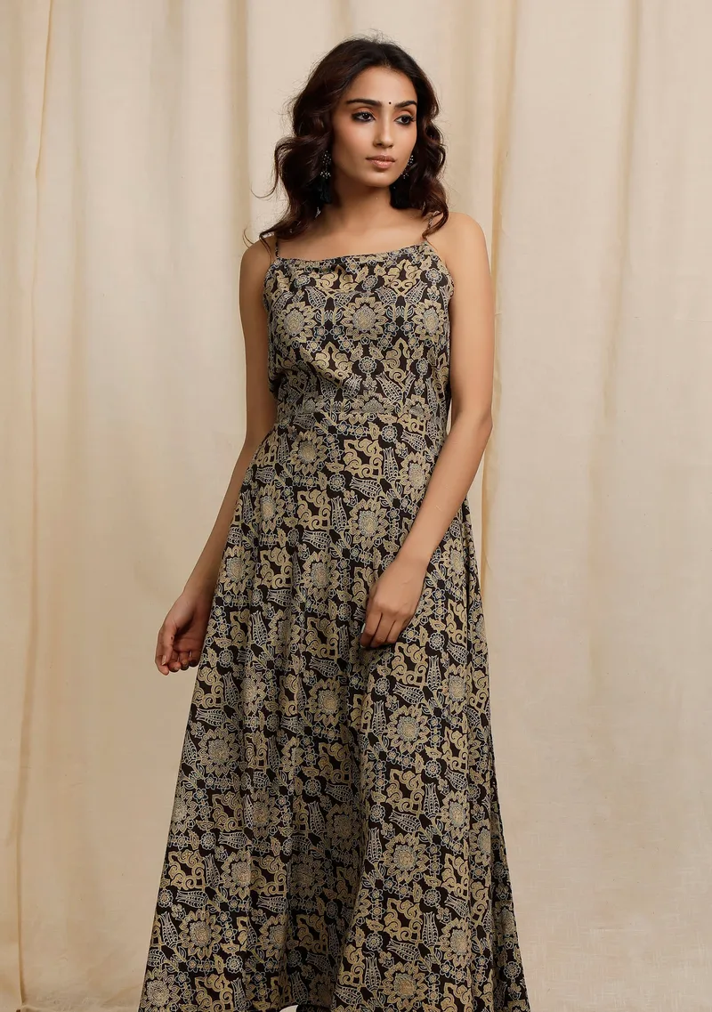 Blue Ajrakh Print Slip Flared Kurta