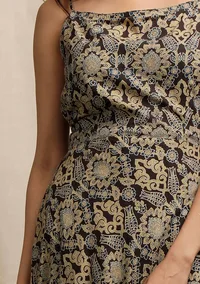 Blue Ajrakh Print Slip Flared Kurta image 5