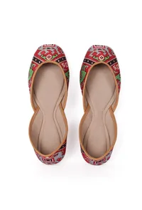 Green & Red Silk Patola Print Juttie image 2