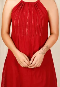 Set of 2: Maroon Halter neck kurta with maroon cullottes image 4