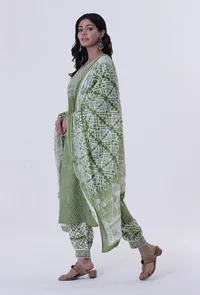 Green Color Cotton Block Printed Dupatta image 4