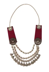 Pink Fabric Tortoise Charm 3-Layer Necklace image 1