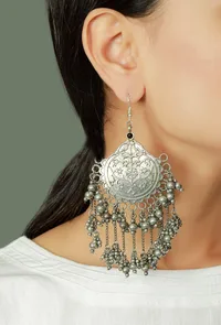 Circular Tribal Silver Plated Brass Earrings image 1