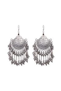 Circular Tribal Silver Plated Brass Earrings image 2