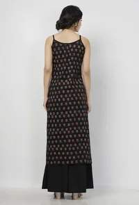 Set of 2: Kaani Black Floral Hand-Block Printed Cotton Slip with Plain Palazzo image 4
