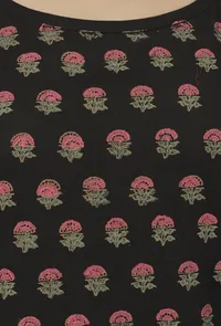 Set of 2: Kaani Black Floral Hand-Block Printed Cotton Slip with Plain Palazzo image 5