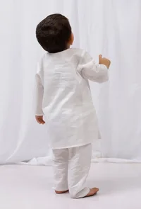 Set of 2: White Striped Cotton Kurta and White Pajama Set image 3