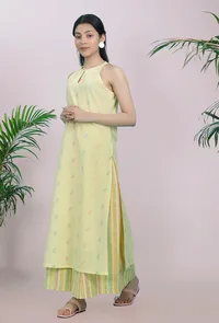 Yellow Dobby Straight Halter Round Neck Cotton Kurta image 2