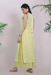 Yellow Dobby Straight Halter Round Neck Cotton Kurta image 4