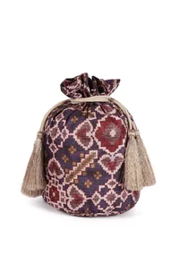 Advika Blue & Multi Silk Patola Print Potli With Tassels image 4