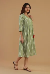 Sage Green Ikat Cotton Wrap Dress image 2