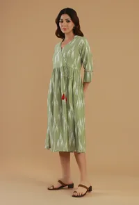 Sage Green Ikat Cotton Wrap Dress image 3