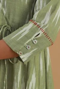 Sage Green Ikat Cotton Wrap Dress image 6