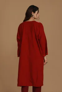 Maroon Phiran with White and Pink Aari Embroidery- Free Size image 5