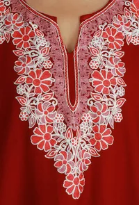 Maroon Phiran with White and Pink Aari Embroidery- Free Size image 6