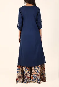 Royal Blue Cotton Kurta And Off-white Kalamkari Palazzo Set image 3
