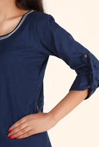 Royal Blue Cotton Kurta And Off-white Kalamkari Palazzo Set image 4