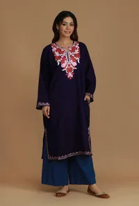 Plum Phiran with Pink and Maroon Aari Embroidery- Free Size image 2
